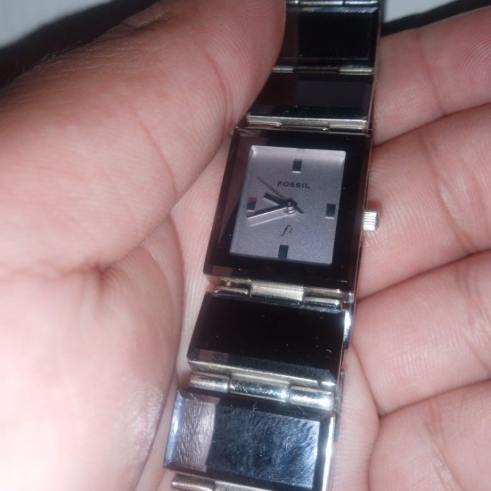 Fossil Purple Stone/Glass and Silver Tone Watch